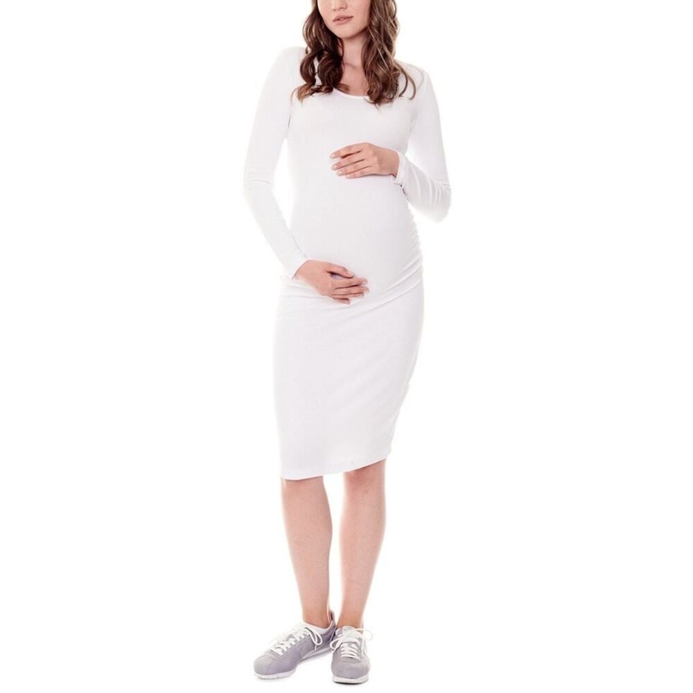 Imanimo Maternity Sandra Dress in white, size L NWT